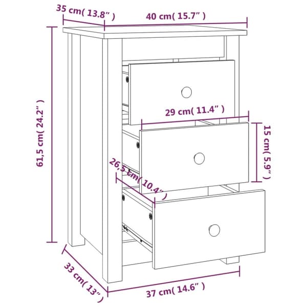 vidaXL Nattbord 2 stk honningbrun 40x35x61 cm heltre furu