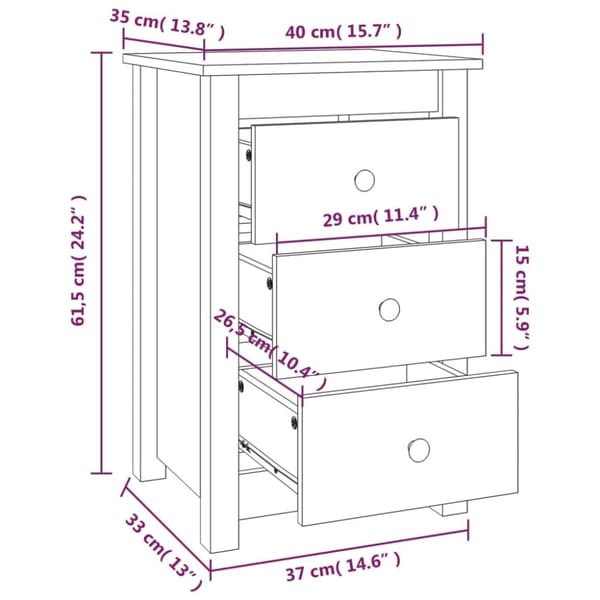 vidaXL Nattbord 2 stk svart 40x35x61,5 cm heltre furu