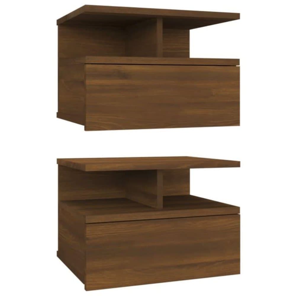 vidaXL Svävande sängbord 2 st brun ek 40x31x27 cm konstruerat trä