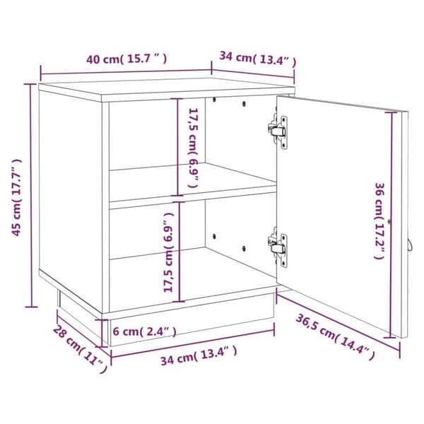 vidaXL Nattbord grå 40x34x45 cm heltre furu
