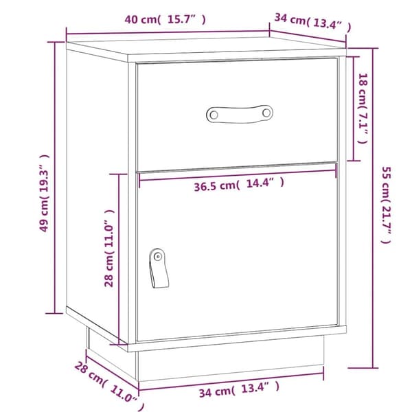 vidaXL Nattbord grå 40x34x55 cm heltre furu