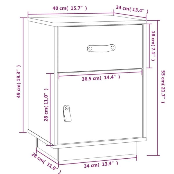 vidaXL Nattbord 40x34x55 cm heltre furu