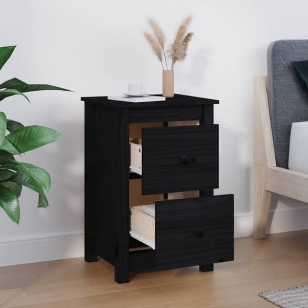 vidaXL Nattbord svart 40x35x61,5 cm heltre furu