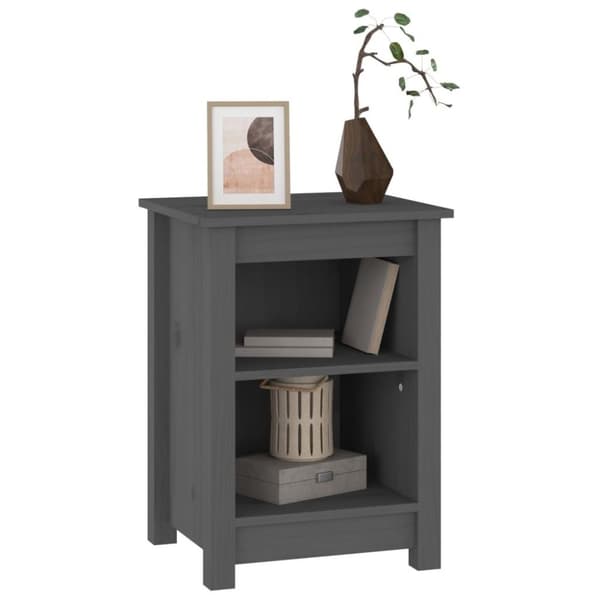 vidaXL Sängbord Grå 40x35x55 cm massivt furuträ