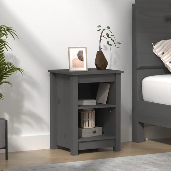 vidaXL Sängbord Grå 40x35x55 cm massivt furuträ