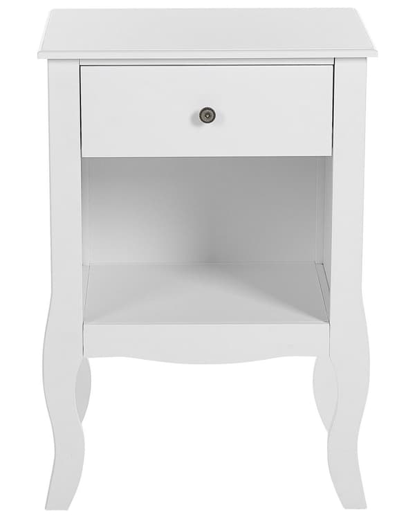 Nattbord Hvit MDF Oppbevaringshylle med skuffer Svingete Cabriole-ben Håndtak med metallknott Scandinavian Design