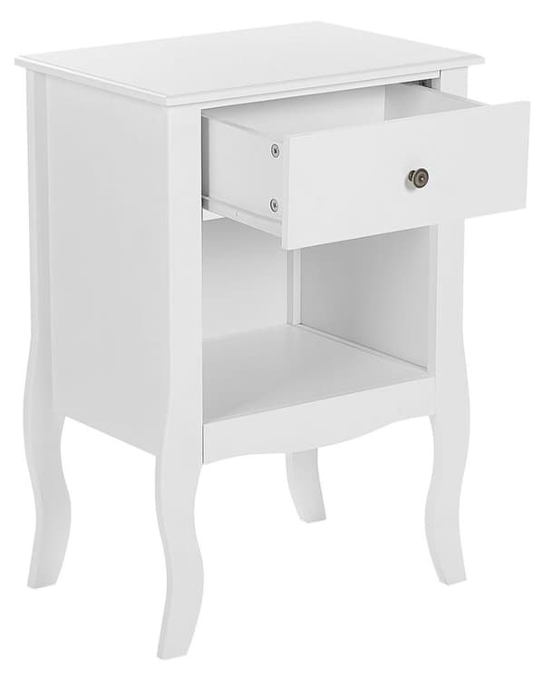Nattbord Hvit MDF Oppbevaringshylle med skuffer Svingete Cabriole-ben Håndtak med metallknott Scandinavian Design