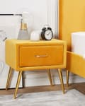Miniatyrbilde 2 av 8: Nattbord Gul Fløyelstrekk 1 Skuff Minimalistisk Design Soveromsmøbler