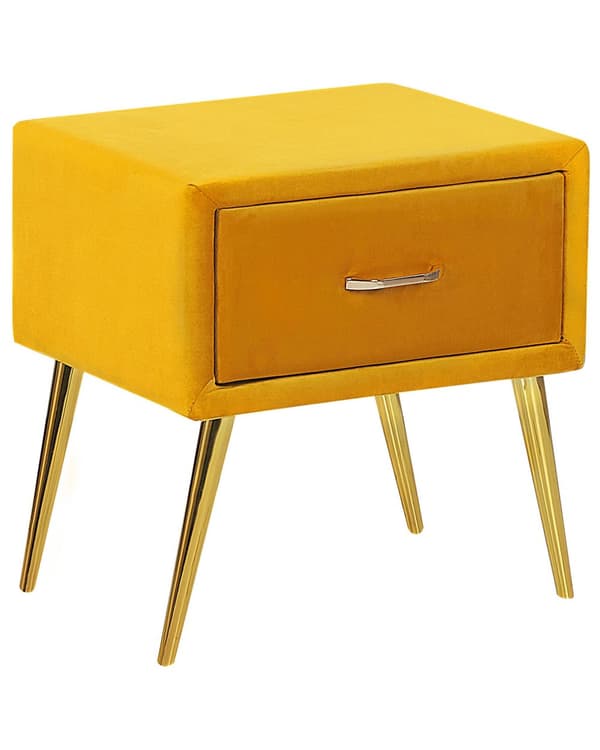 Nattbord Gul Fløyelstrekk 1 Skuff Minimalistisk Design Soveromsmøbler