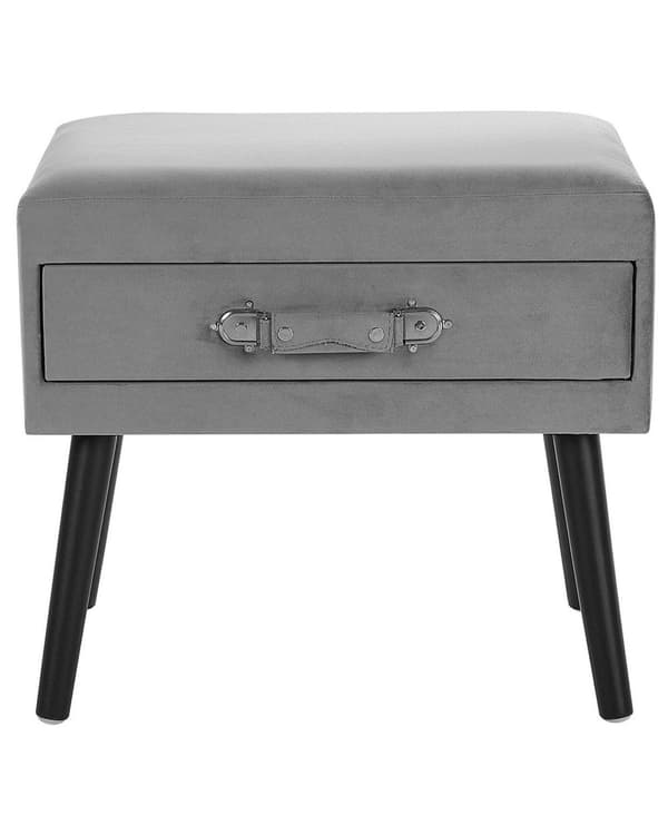Nattbord Grå Svart Kordfløyel 46 x 50 x 35 cm Sidebord med skuff Formet som en koffert Innredning Oppbevaring Soverom Moderne