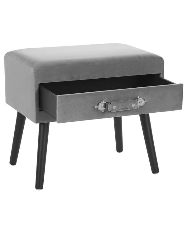 Nattbord Grå Svart Kordfløyel 46 x 50 x 35 cm Sidebord med skuff Formet som en koffert Innredning Oppbevaring Soverom Moderne