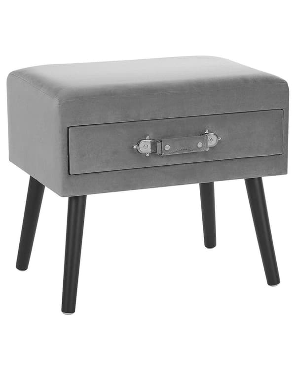 Nattbord Grå Svart Kordfløyel 46 x 50 x 35 cm Sidebord med skuff Formet som en koffert Innredning Oppbevaring Soverom Moderne