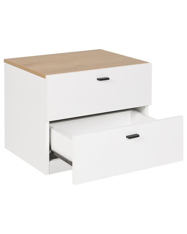 Nattbord Hvit Lyst tre MDF 2 skuffer Skandinavisk stil Moderne Oppbevaring Soverom