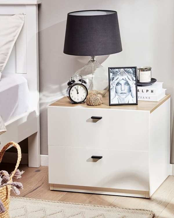 Nattbord Hvit Lyst tre MDF 2 skuffer Skandinavisk stil Moderne Oppbevaring Soverom