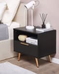 Miniatyrbilde 2 av 8: Nattbord Svart MDF Gullfargede metallben Matt finish 1 hylle 1 skuff Moderne design Oppbevaring Sidebord Soverom