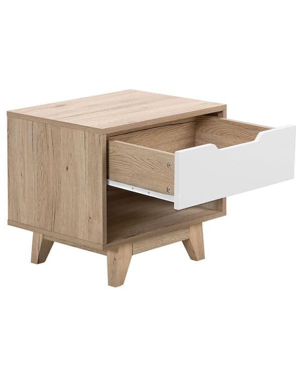 Nattbord Lyst tre Hvit 1 skuff 1 åpen hylle Minimalistisk og moderne stil Sidebord Soverom