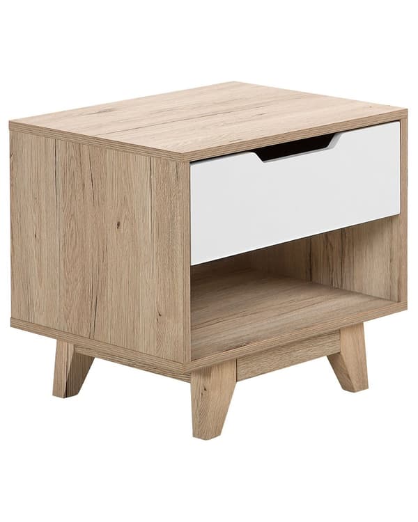Nattbord Lyst tre Hvit 1 skuff 1 åpen hylle Minimalistisk og moderne stil Sidebord Soverom