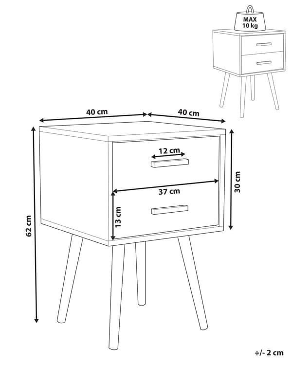 Nattbord Bord Grå og Lyst Tre 61 x 40 cm 2 Skuffer Skandinavisk Design