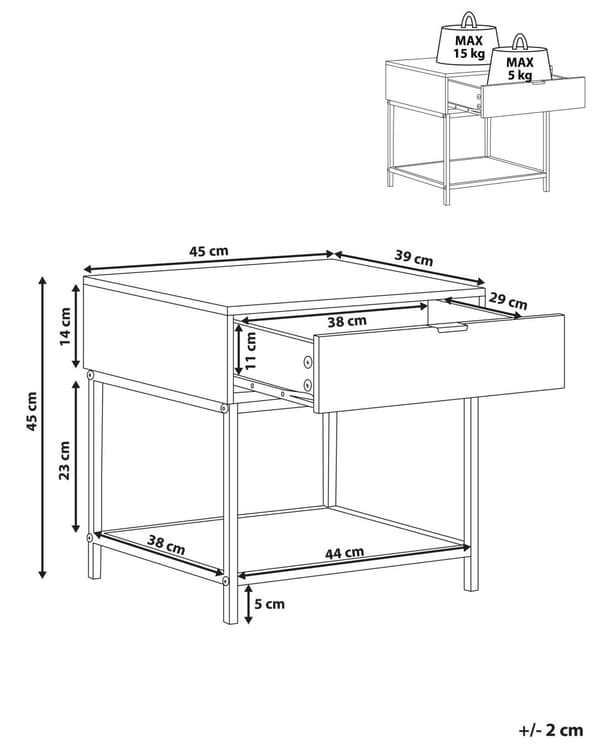 Sidebord Bord Mørkt Tre Metall Svart Svart Understell 1 Skuff Hylle Stuemøbel