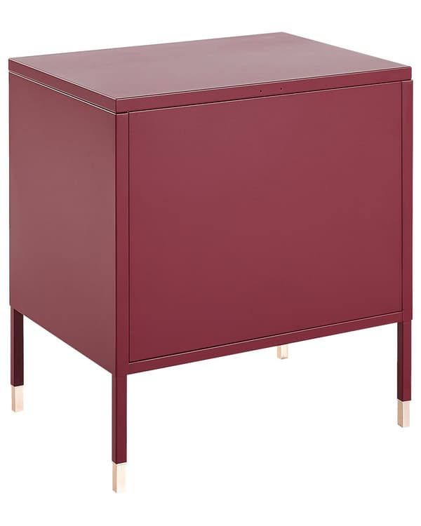 Nattbord Mørkerød Stål 51 x 45 x 35 cm Nettingdør Møbel med oppbevaring Soverom Industrielt Retro