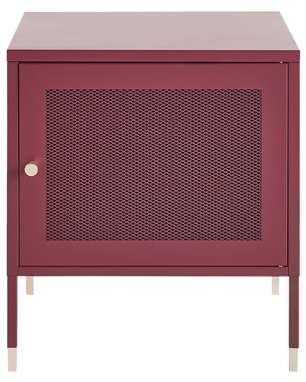 Nattbord Mørkerød Stål 51 x 45 x 35 cm Nettingdør Møbel med oppbevaring Soverom Industrielt Retro