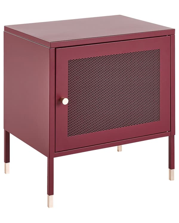 Nattbord Mørkerød Stål 51 x 45 x 35 cm Nettingdør Møbel med oppbevaring Soverom Industrielt Retro