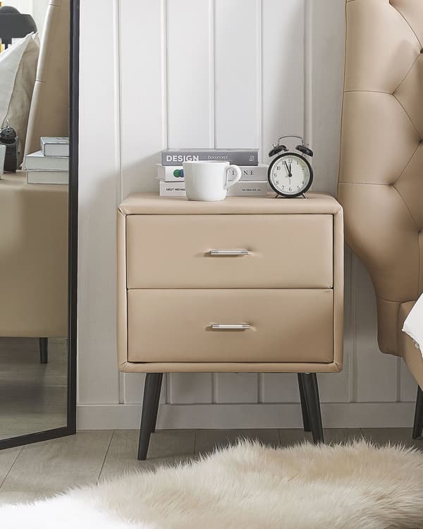 Nattbord Beige Polstring Kunstskinn 2 Skuffer Nattbord Minimalistisk Moderne Design