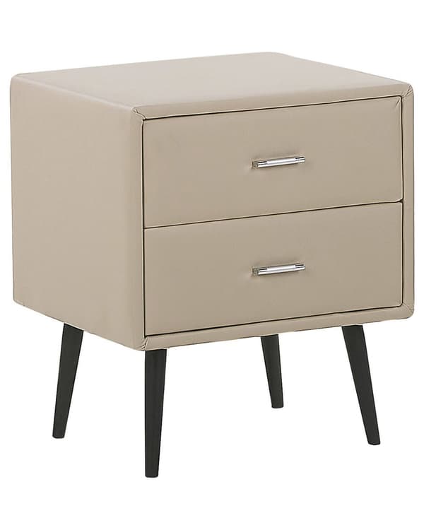 Nattbord Beige Polstring Kunstskinn 2 Skuffer Nattbord Minimalistisk Moderne Design