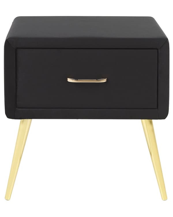 Yöpöytä musta 46 x 49 x 38 cm sametti puu rauta laatikko glamour moderni retro