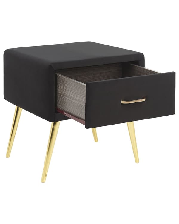 Yöpöytä musta 46 x 49 x 38 cm sametti puu rauta laatikko glamour moderni retro