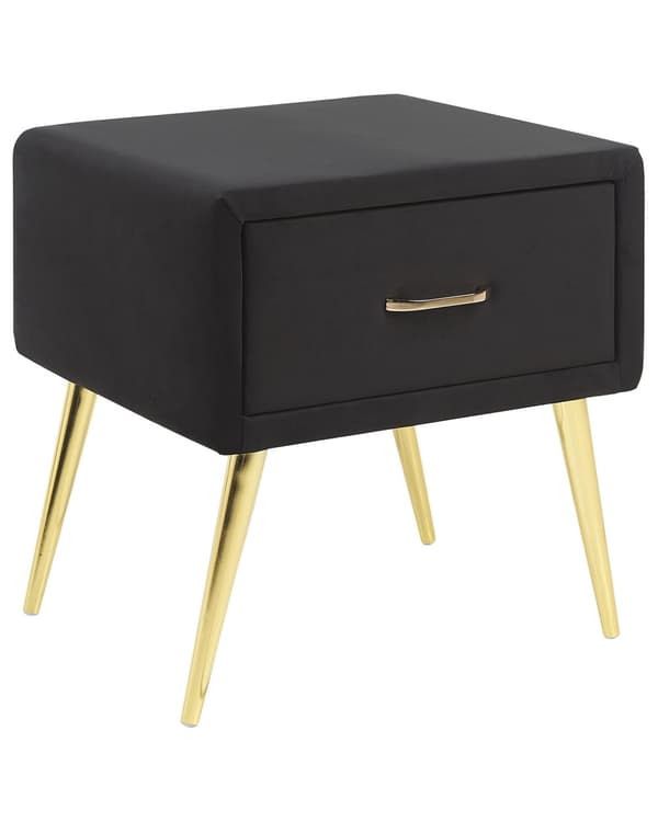Yöpöytä musta 46 x 49 x 38 cm sametti puu rauta laatikko glamour moderni retro