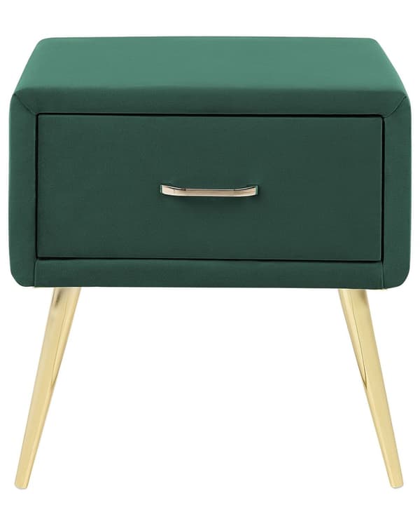 Sengebord Guld Grøn Velour Metalben 49 x 46 x 38 cm Design Natbord med Skuffe Minimalistisk Design Soveværelsesmøbler Tilbehør