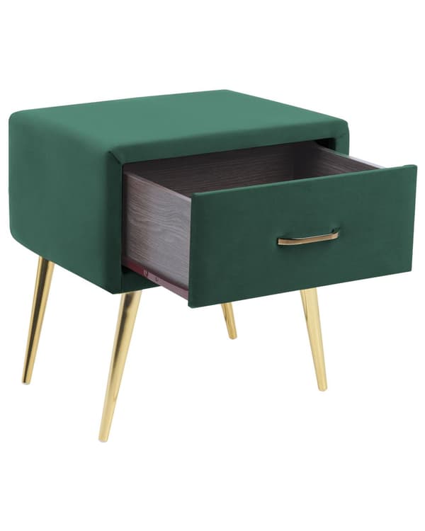Sengebord Guld Grøn Velour Metalben 49 x 46 x 38 cm Design Natbord med Skuffe Minimalistisk Design Soveværelsesmøbler Tilbehør