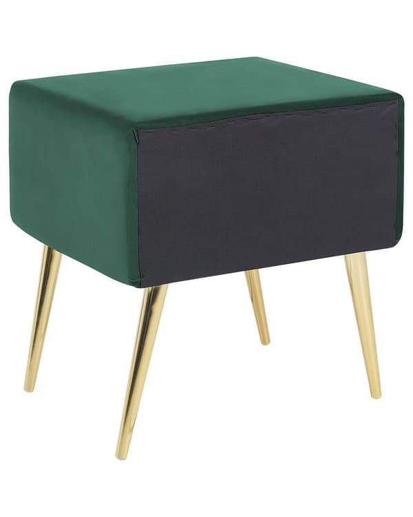 Sengebord Guld Grøn Velour Metalben 49 x 46 x 38 cm Design Natbord med Skuffe Minimalistisk Design Soveværelsesmøbler Tilbehør