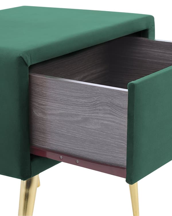 Sengebord Guld Grøn Velour Metalben 49 x 46 x 38 cm Design Natbord med Skuffe Minimalistisk Design Soveværelsesmøbler Tilbehør