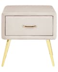 Miniatyrbillede 4 af 9: Sengebord Guld Beige Velour Metalben 49 x 46 x 38 cm Design Natbord med Skuffe Minimalistisk Design Soveværelsesmøbler Tilbehør