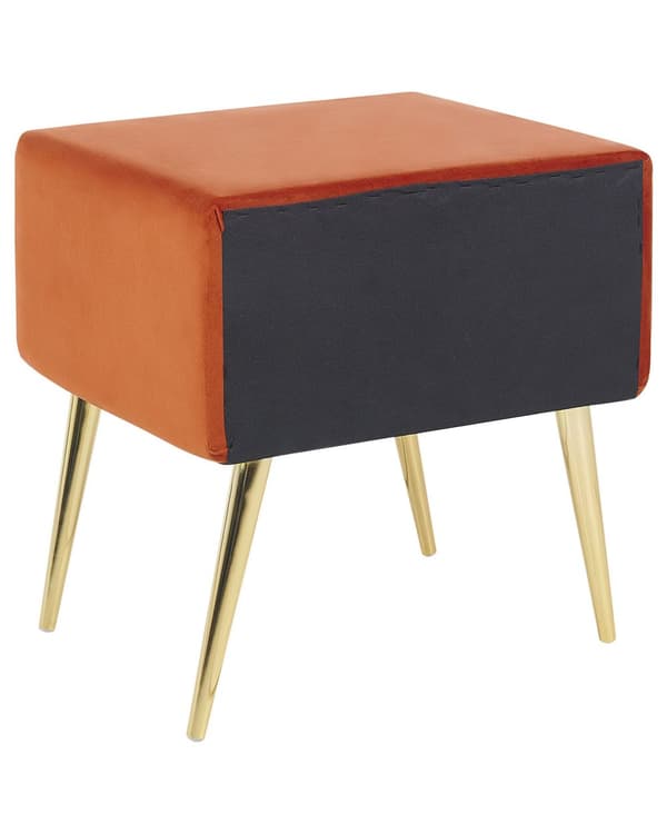 Sengebord Guld Orange Velour Metalben 49 x 46 x 38 cm Design Natbord med Skuffe Minimalistisk Design Soveværelsesmøbler Tilbehør