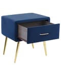Miniatyrbillede 5 af 9: Sengebord Guld Blå Velour Metalben 49 x 46 x 38 cm Design Natbord med Skuffe Minimalistisk Design Soveværelsesmøbler Tilbehør