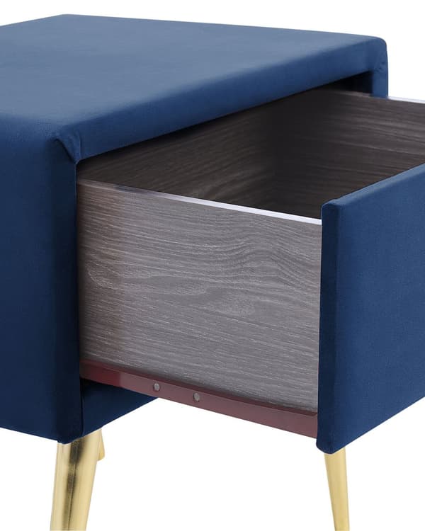 Sengebord Guld Blå Velour Metalben 49 x 46 x 38 cm Design Natbord med Skuffe Minimalistisk Design Soveværelsesmøbler Tilbehør