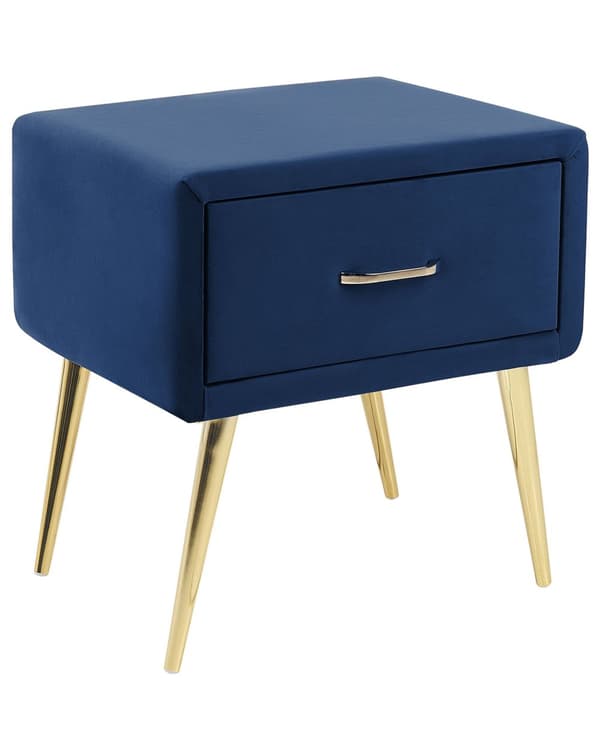 Nattbord Marineblå Blå Fløyel Polstring 1 Skuff Minimalistisk Soveromsmøbler Soverom