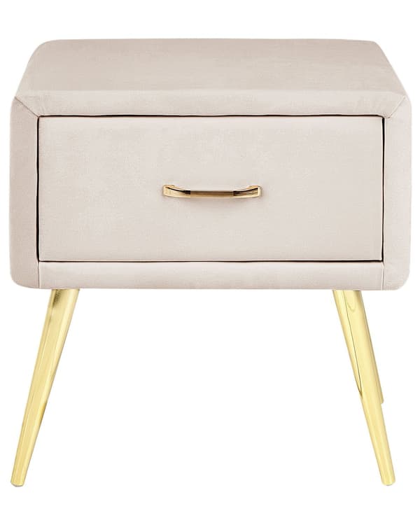 Nattbord Beige Fløyel Polstring 1 Skuff Minimalistisk Soveromsmøbler Soverom