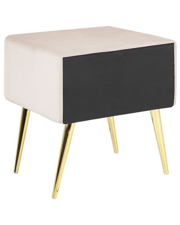 Nattbord Beige Fløyel Polstring 1 Skuff Minimalistisk Soveromsmøbler Soverom