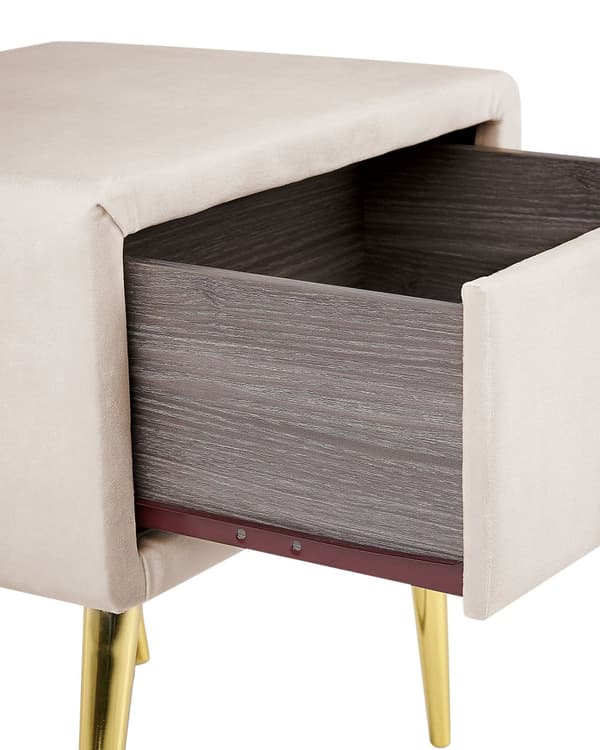Nattbord Beige Fløyel Polstring 1 Skuff Minimalistisk Soveromsmøbler Soverom