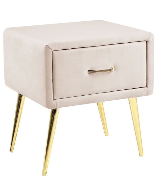 Nattbord Beige Fløyel Polstring 1 Skuff Minimalistisk Soveromsmøbler Soverom