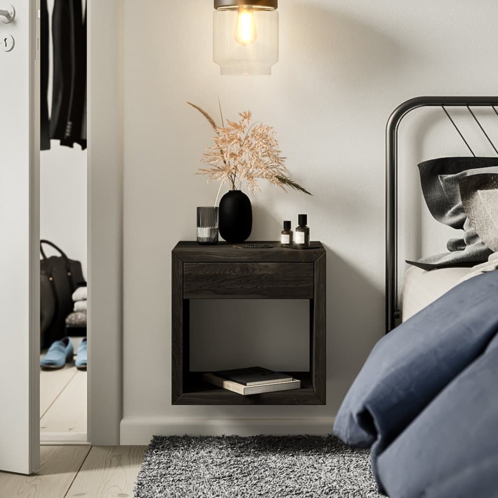 Set om 2 Sängbord HUGO med låda, svart bok