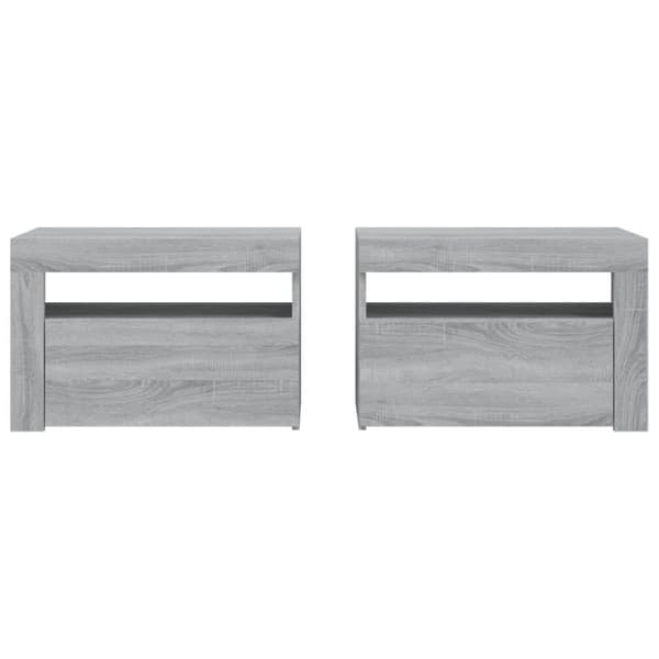 vidaXL Yöpöydät 2 kpl LED-valoilla harmaa Sonoma 60x35x40 cm