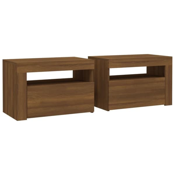 vidaXL Nattbord 2 stk med LED brun eik 60x35x40 cm