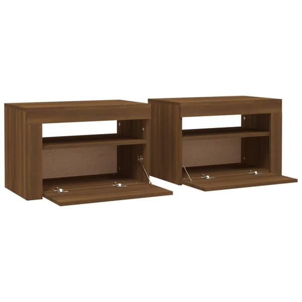 vidaXL Nattbord 2 stk med LED brun eik 60x35x40 cm