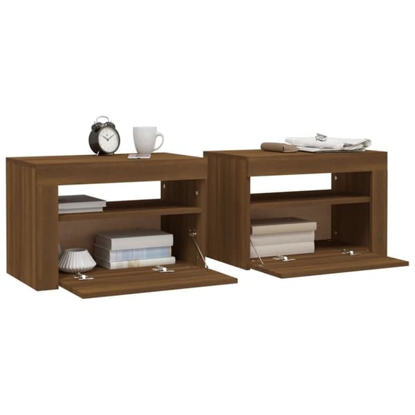 vidaXL Nattbord 2 stk med LED brun eik 60x35x40 cm