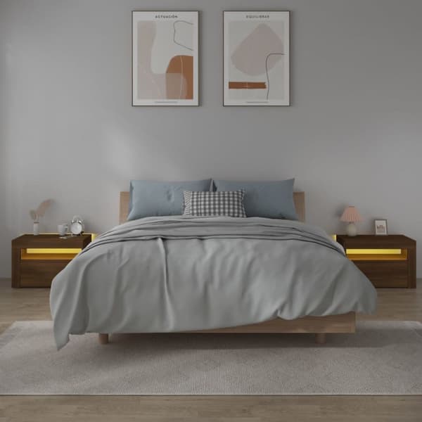 vidaXL Nattbord 2 stk med LED brun eik 60x35x40 cm
